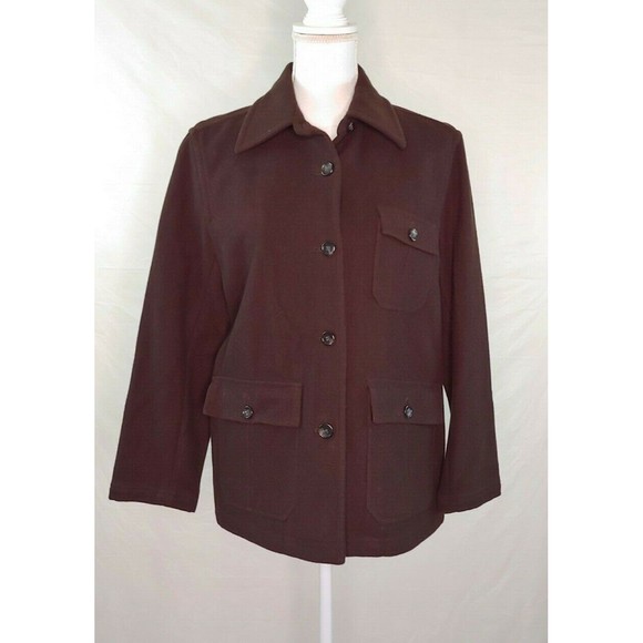 J Crew Womens Wool Coat Sz Petite Small Dark Brown Button Front PS Pockets